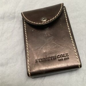 Kenneth Cole Brown Leather Playing Card Holder and cards.        119